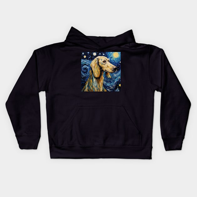 Saluki painted in Starry Night Style Kids Hoodie by NatashaCuteShop